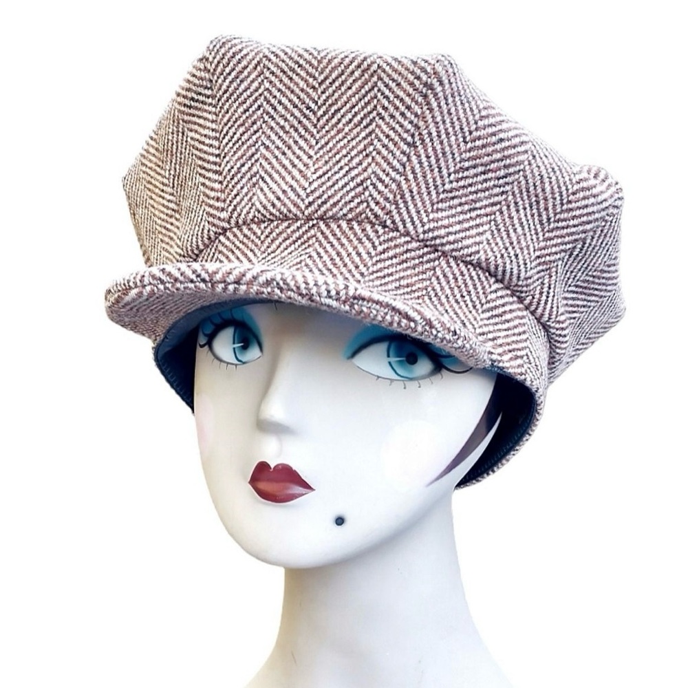 Vintage Gunner Foxx Women’s Newsboy Cap | 1970s | Fishbone Wool & Leather